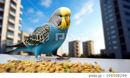 Cheerful budgerigar brings a splash of color and song Cheerful budgerigar brings a splash of color and song 108506299