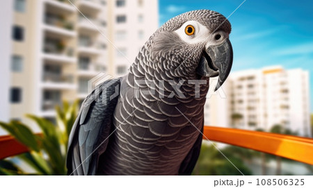 Apartment life with a smart and talkative African gray parrot, a delightful feathered friend 108506325