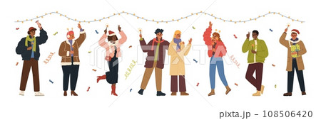 Happy people characters celebrating Christmas and New Year Happy people characters celebrating Christmas and New Year 108506420