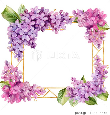 Framing flowers lilacs. Watercolor lilac flowers. Floral Wedding invitation card Framing flowers lilacs. Watercolor lilac flowers. Floral Wedding invitation card 108506636