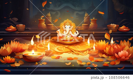 Glowing candles for Indian holiday Diwali (Festival of lights) on dark background Glowing candles for Indian holiday Diwali (Festival of lights) on dark background 108506646