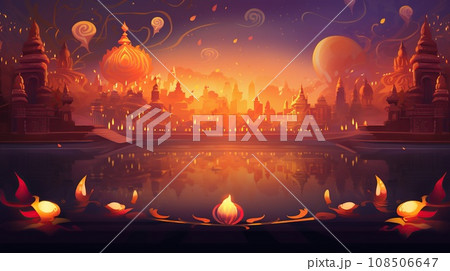 Diwali Hindu festival concept with India town decorated for holiday. Diwali Hindu festival concept with India town decorated for holiday. 108506647