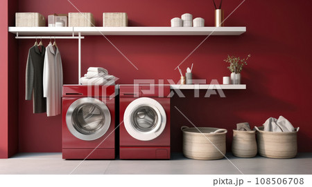 Stylish appliances in a laundry nook. 108506708