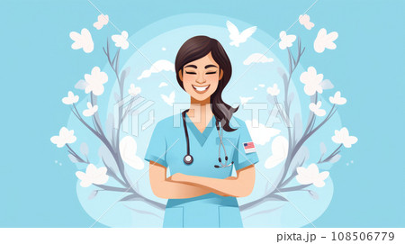 Compassionate nurse's smile on International Nurses Day, honoring healthcare heroes Compassionate nurse's smile on International Nurses Day, honoring healthcare heroes 108506779