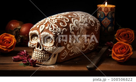 Dia de Muertos bread, a traditional and colorful Day of the Dead offering Dia de Muertos bread, a traditional and colorful Day of the Dead offering 108506822