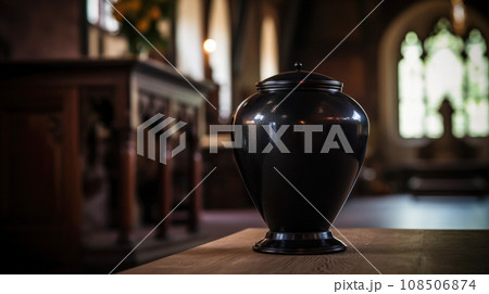 Funeral urn filled with ashes, a poignant tribute to a loved one Funeral urn filled with ashes, a poignant tribute to a loved one 108506874