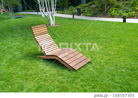 New Modern Bench in Park, Outdoor City Architecture, Wooden Benches, Outdoor Chair, Urban Public Furniture 108507505