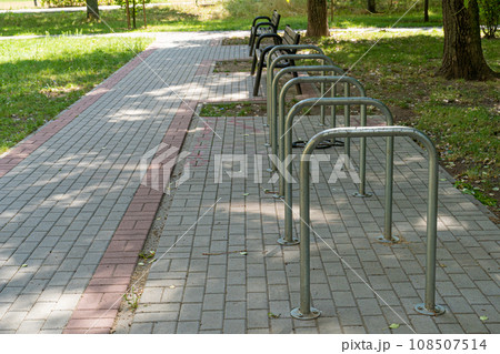 City Bicycle Parking, Bike Station Modern Bike Storage, Security Concept, Empty Street Bicycle Parking 108507514