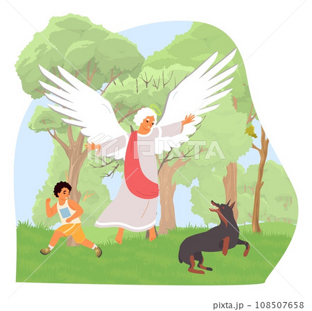 Angel keeper defending little boy child from...のイラスト素材 [108507658] - PIXTA