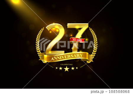 27 Years Anniversary in laurel wreath Gold Ribbon 108508068