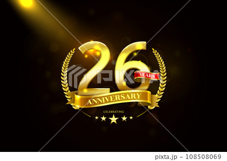 26 Years Anniversary in laurel wreath Gold Ribbon 108508069