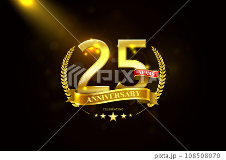 25 Years Anniversary in laurel wreath Gold Ribbon 108508070