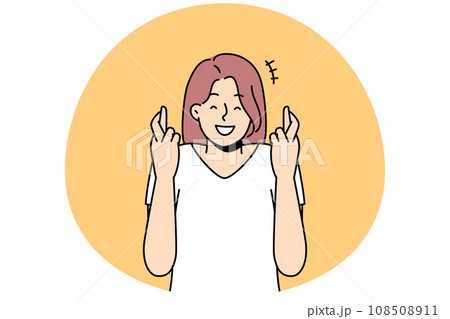 Smiling girl cross fingers make wish 108508911