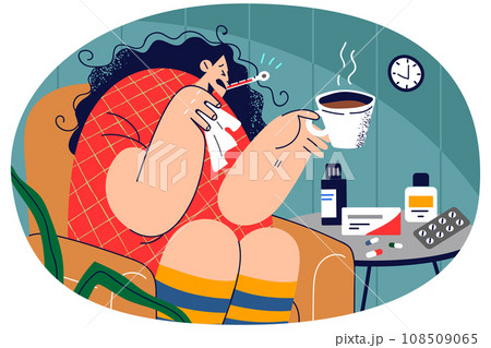 Sick woman suffer from cold at home 108509065