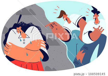 Bad guys laughing at upset girl student Bad guys laughing at upset girl student 108509145