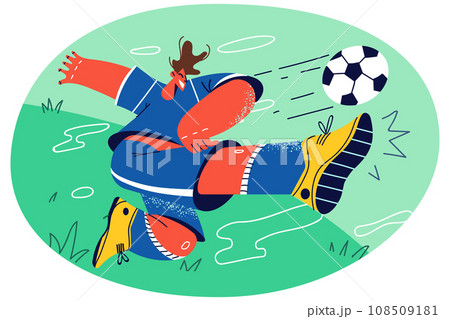 Male athlete kick ball on field 108509181