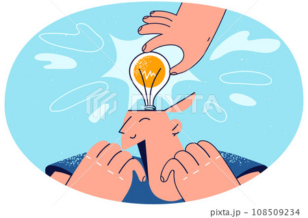 Person put lightbulb in man head Person put lightbulb in man head 108509234