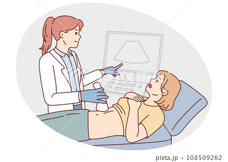 Doctor do belly ultrasound for female patient 108509262