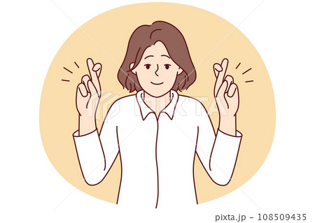 Smiling cross fingers make wish 108509435