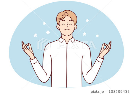 Happy man with mudra hands meditate Happy man with mudra hands meditate 108509452