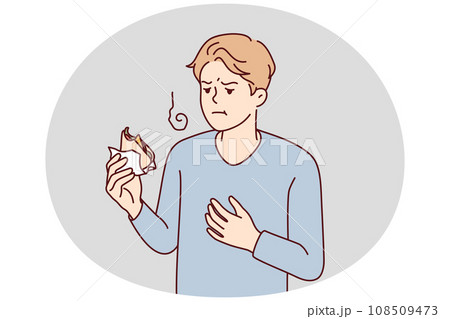 Unwell man suffer from food poisoning from sandwich 108509473