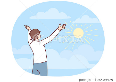 Happy man meet sun recover from mental problems 108509479