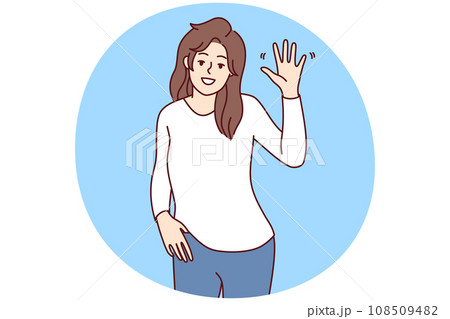 Smiling woman waving saying hello Smiling woman waving saying hello 108509482