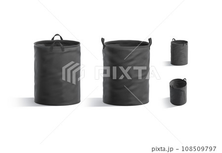 Blank black laundry hamper bag mockup, front and profile view 108509797