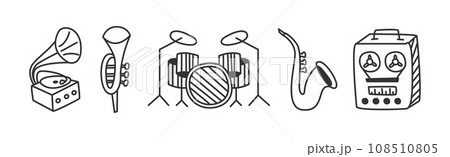 Music Element Line Doodle Style Drawing Vector Set 108510805