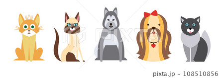 Cute Dog and Cat Breed as Domestic Pet Vector Set 108510856
