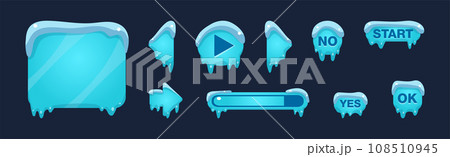 Ice and Snow Button as Winter Game User Interface Element Vector Set 108510945