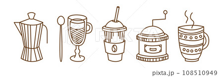 Coffee Brewing Line Element and Object Vector Set 108510949