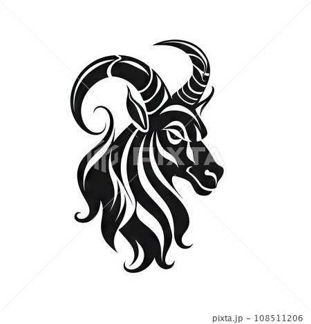 Ornate Capricorn Icon, Goat Isolated, Chinese Horoscope Minimal Capricorn Symbol on White Ornate Capricorn Icon, Goat Isolated, Chinese Horoscope Minimal Capricorn Symbol on White 108511206