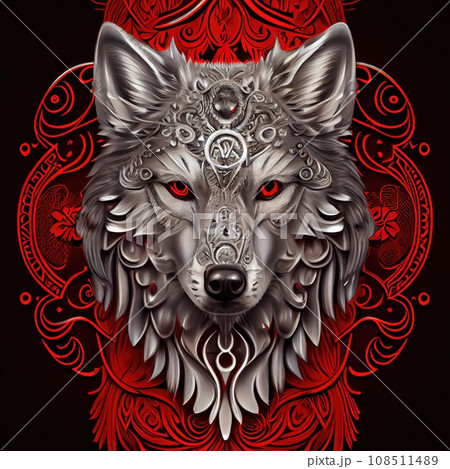 Wolf head emblem with metal frame AI generative illustration Wolf head emblem with metal frame AI generative illustration 108511489