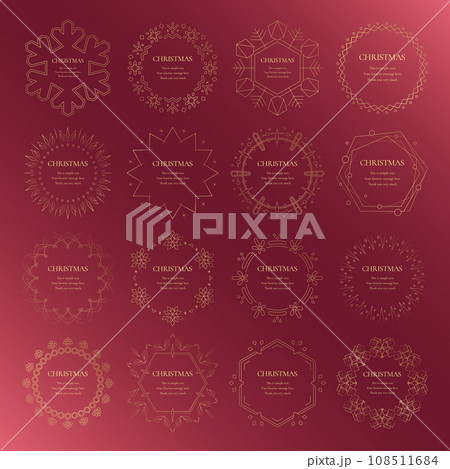 素材_フレームのセット_クリスマスをモチーフにした冬の飾り枠。赤と金の高級感のある囲みのデザイン 108511684