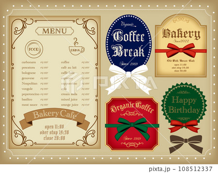 アンティークな雰囲気のラベル・メニュー素材 アンティークな雰囲気のラベル・メニュー素材 108512337