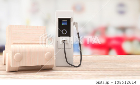 Ev station and wood car  on Table for Technology concept 3d rendering 108512614