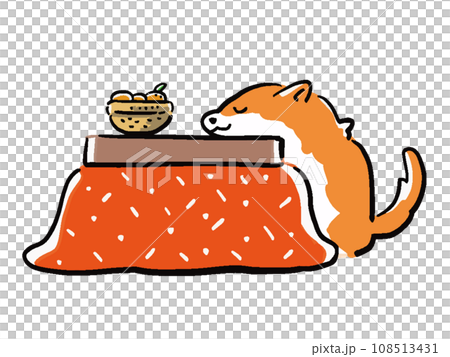 こたつで眠る犬のイラスト 108513431