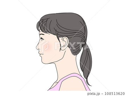 女性の横顔アップ 若い日本人女性の顔 横向き 黒髪 アップヘア 束ねた髪 108513620