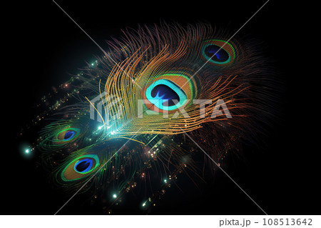 Image of peacock's feathers with technology concept on black background. Animals. 108513642