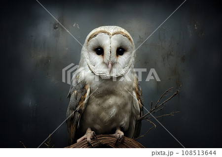 Image of barn owl on a branch. Birds. Animals. Image of barn owl on a branch. Birds. Animals. 108513644
