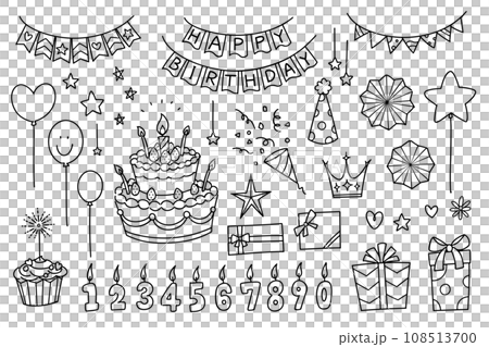 生日派對主題慶祝專案手繪線條圖插圖集 108513700