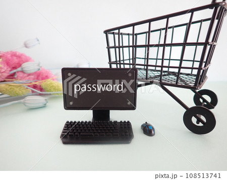 ミニチュアのパソコンの画面にpasswordの文字 ミニチュアのパソコンの画面にpasswordの文字 108513741