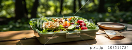 Lunchbox against the backdrop of the park 108513784