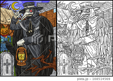 Halloween Plague Doctor Coloring Page Illustration 108514569
