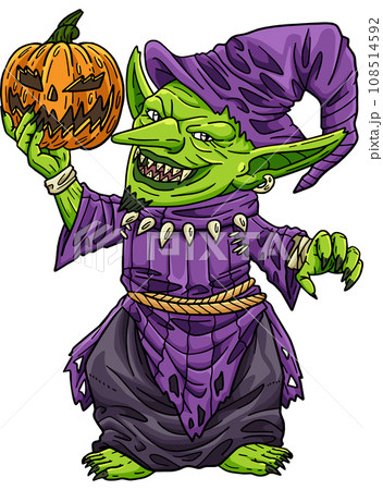 Halloween Goblin Hat and Robe Cartoon Clipart  108514592