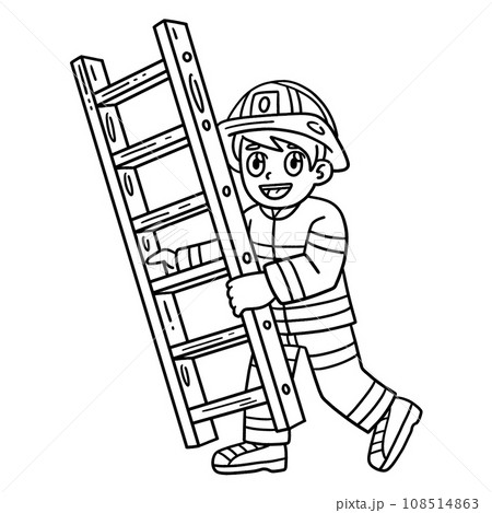 Firefighter with a Ladder Isolated Coloring Page Firefighter with a Ladder Isolated Coloring Page 108514863