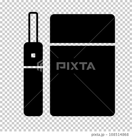 Silhouette icon of electronic cigarette and electronic cigarette case. vector. Silhouette icon of electronic cigarette and electronic cigarette case. vector. 108514868