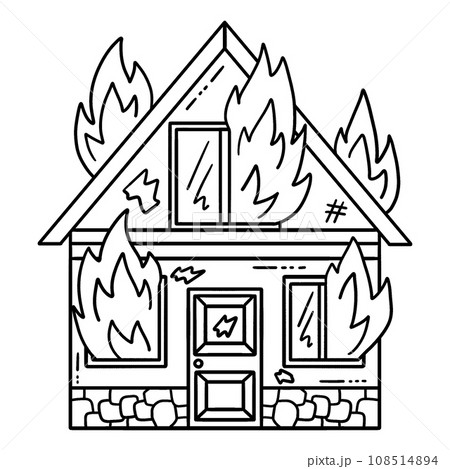 Burning House Isolated Coloring Page for Kids  108514894