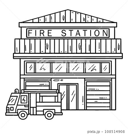 Firefighter Station Isolated Coloring Page Firefighter Station Isolated Coloring Page 108514908